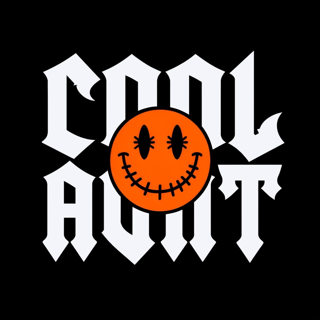 Gothic Cool Aunt Text with Eerie Smiley Face T-Shirt