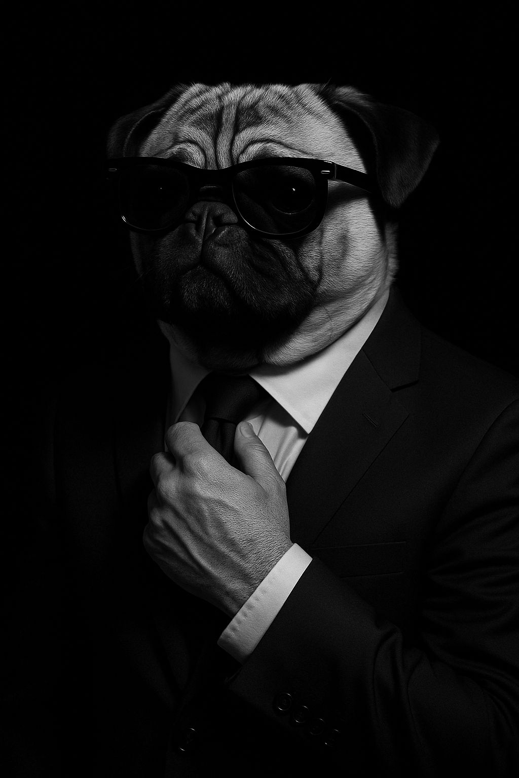 Sophisticated Black and White Pug Portrait in Formal Attire Art