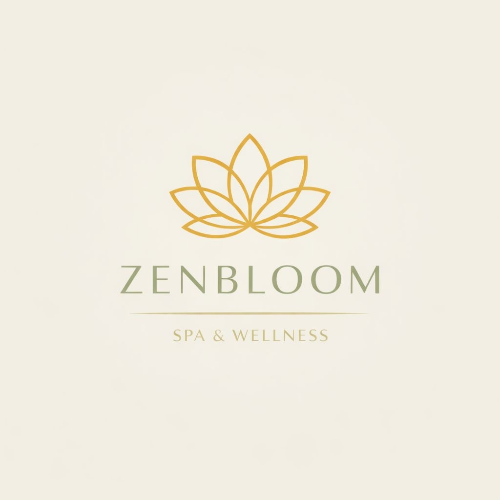 Elegant Golden Lotus Flower ZenBloom Logo Design for Spa