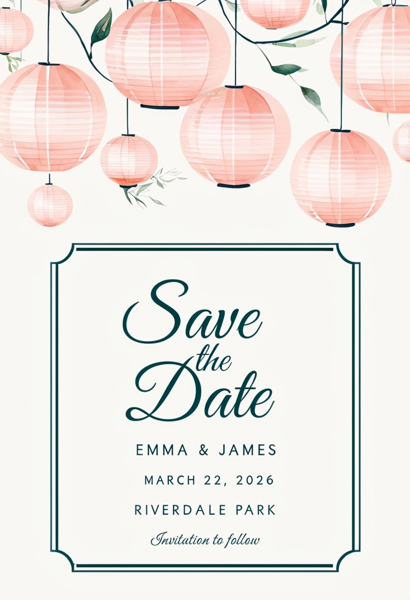 Elegant Peach Lantern Save the Date Invitation Card Design