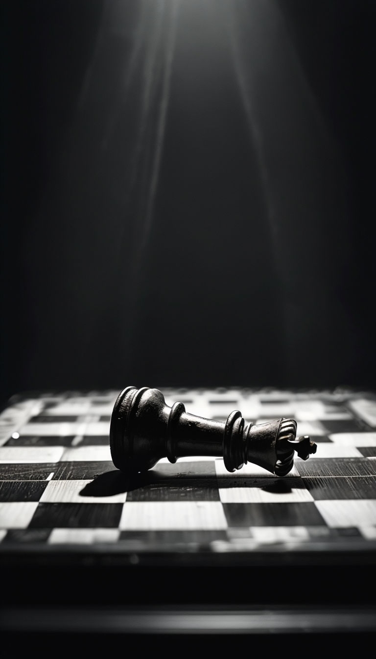 "Broken Black King Chess Piece on Dark Board Mobile Wallpaper"