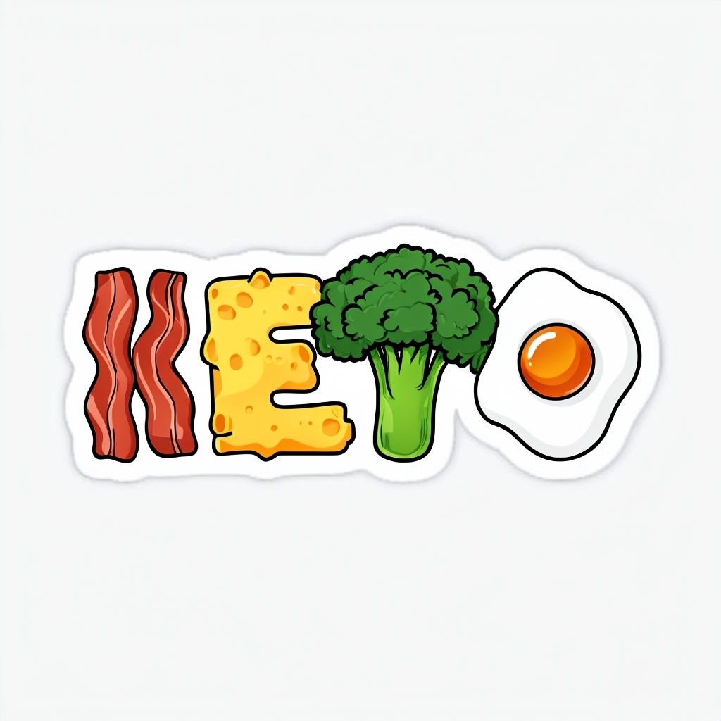 Vibrant Cartoon KETO Food Typography Illustration Sticker