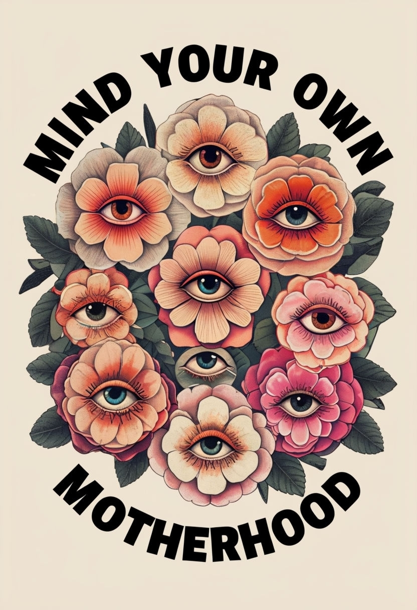 Whimsical Floral Wreath with Eyes and Mind Your Own Motherhood T-Shirt
