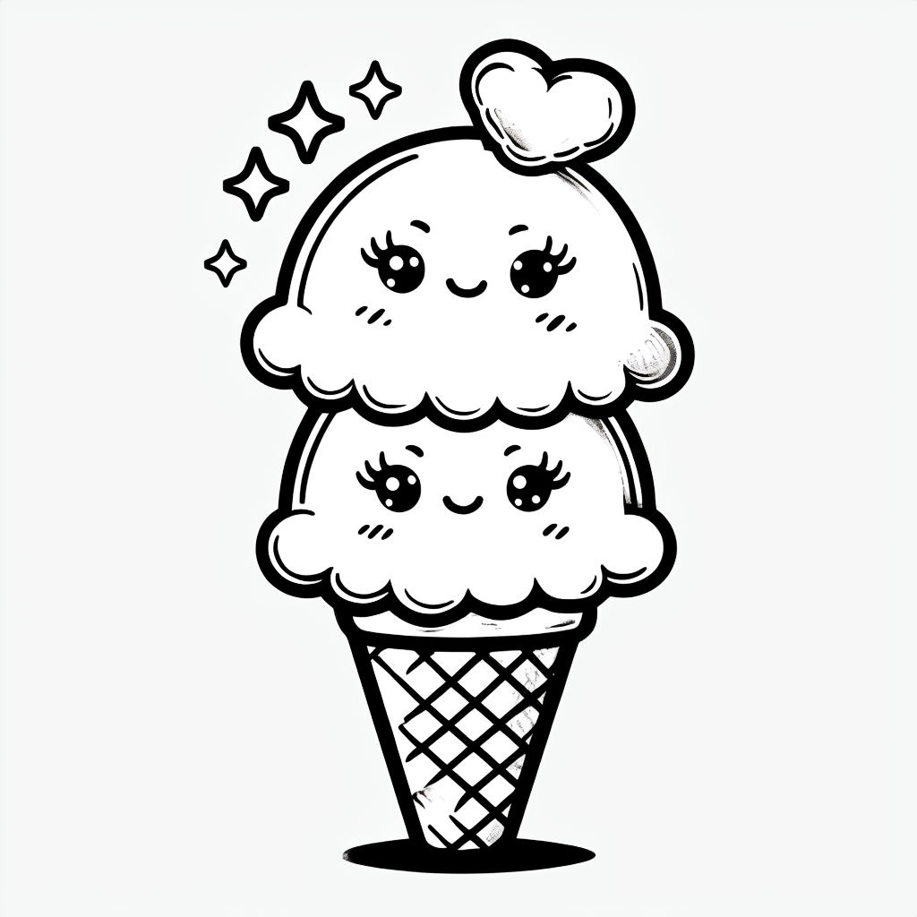 Cute Cartoon Ice Cream Cone with Happy Faces Sticker