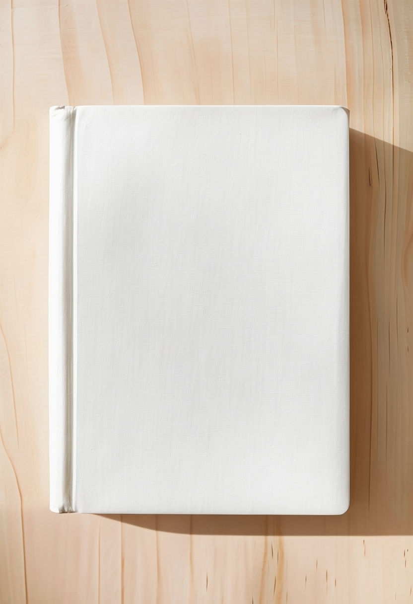 Minimalist Composition of a Closed White Notebook on Wood Mockup