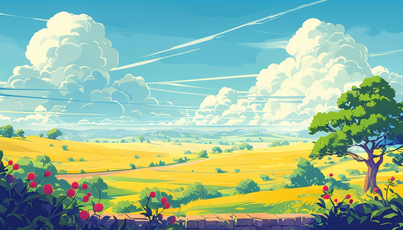 Serene Sunny Landscape with Rolling Hills Virtual Background