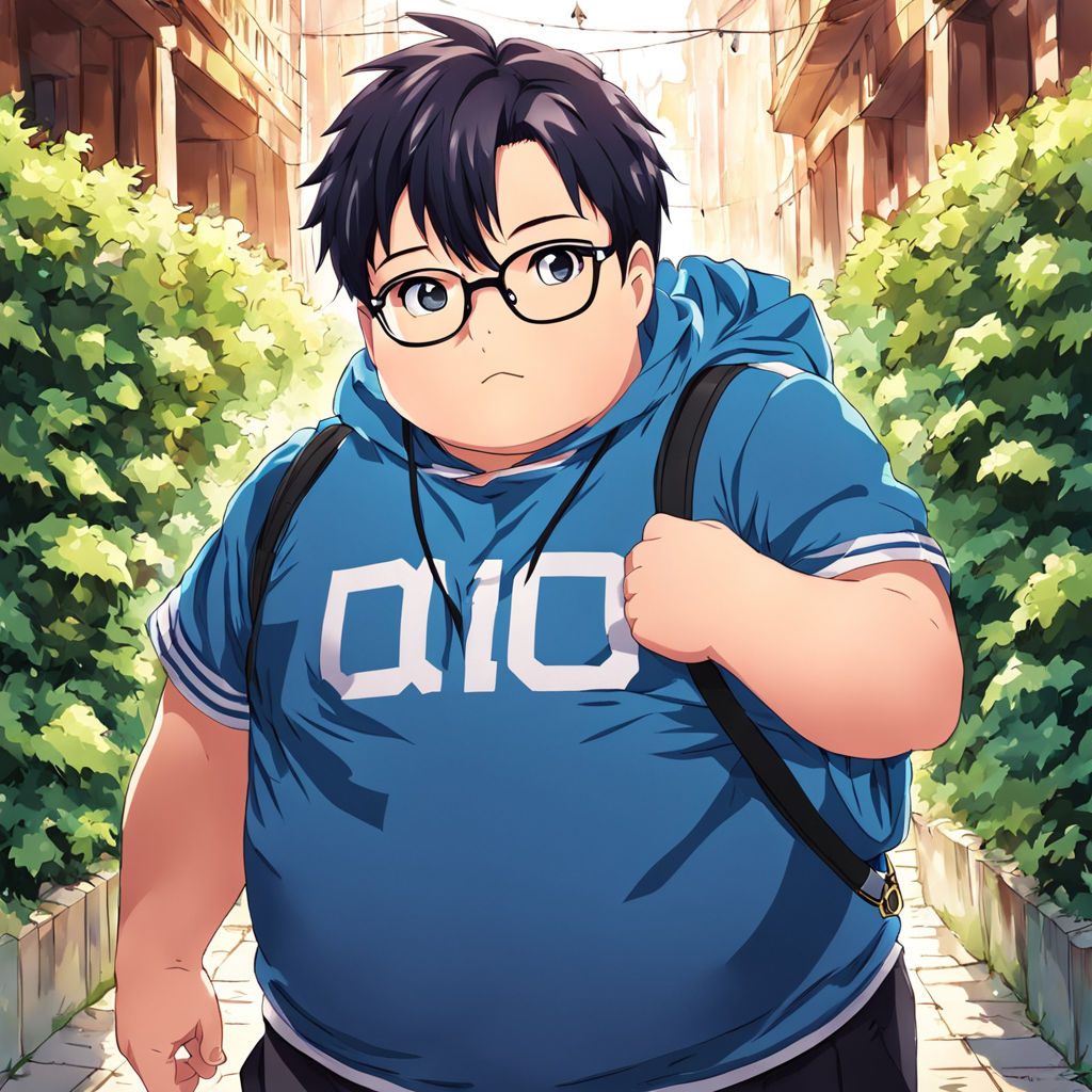 an anime freshman 15 starter chubby belly shirtless boy with soft belly