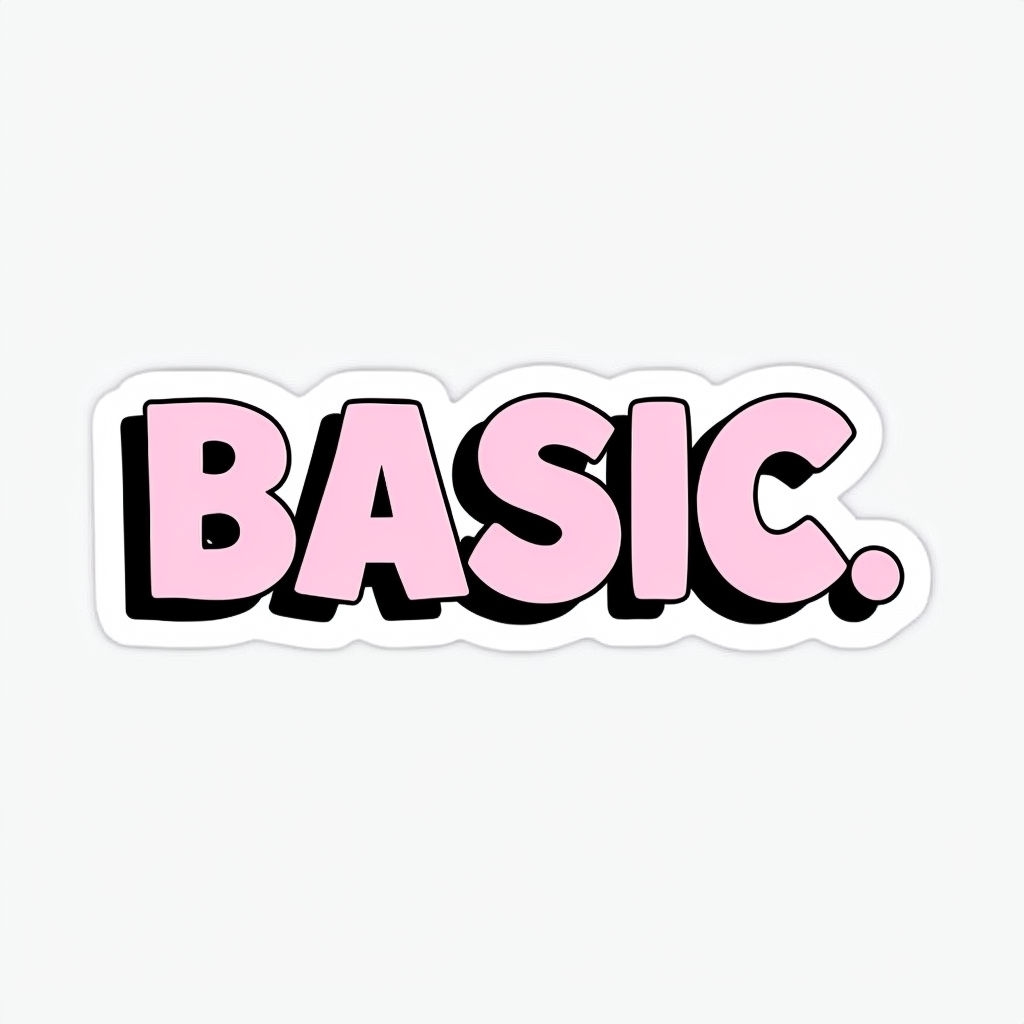 Playful BASIC Text Sticker with Light Pink and Black Design