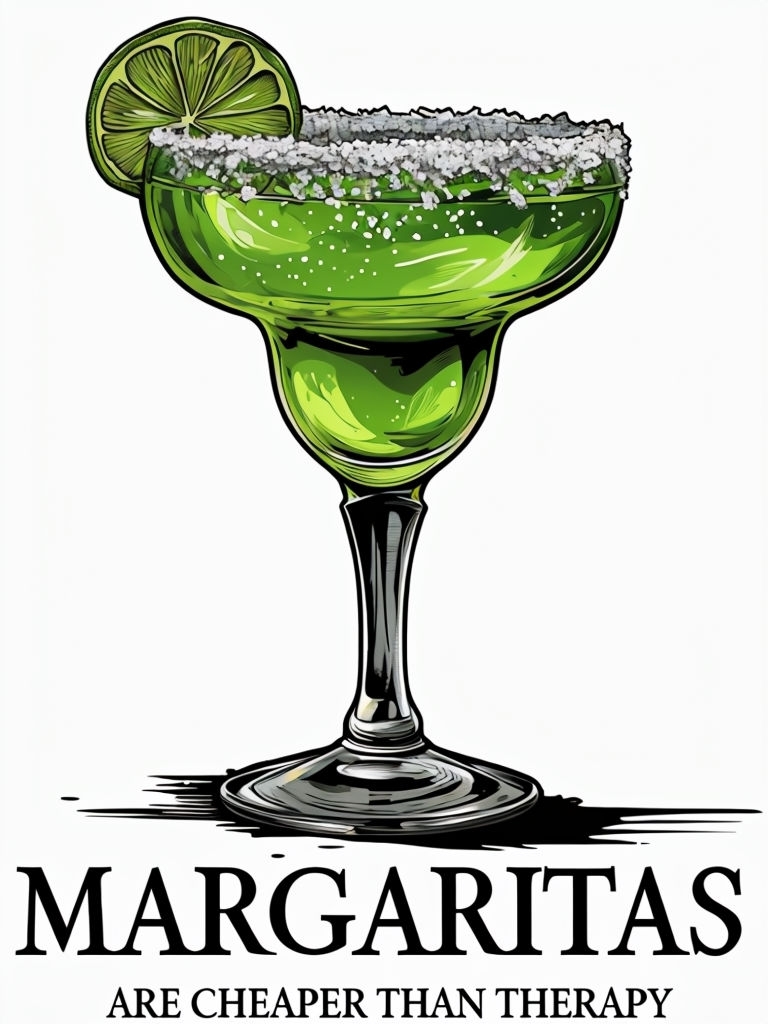 Vibrant Comic Margarita Illustration with Therapy Quote Poster
