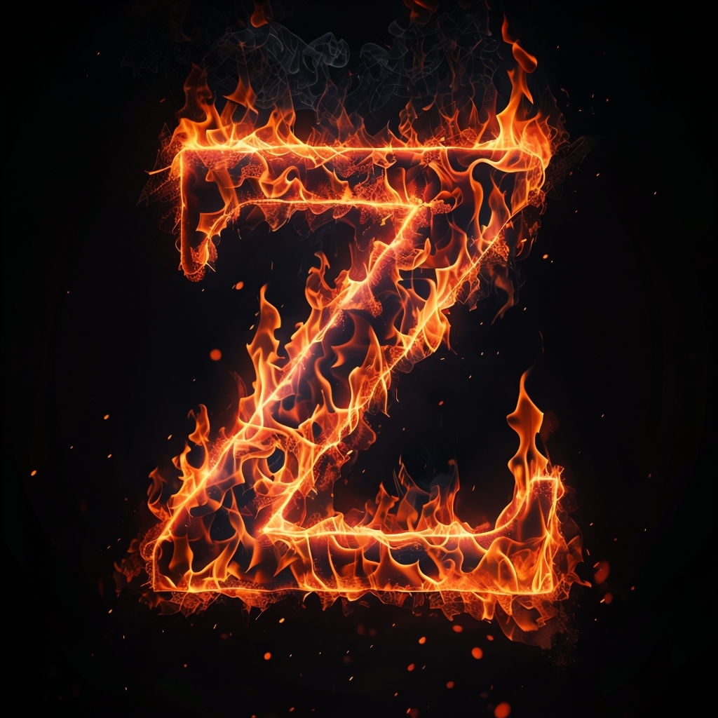Fiery Letter Z Digital Artwork with Dynamic Flame Effects Monogram