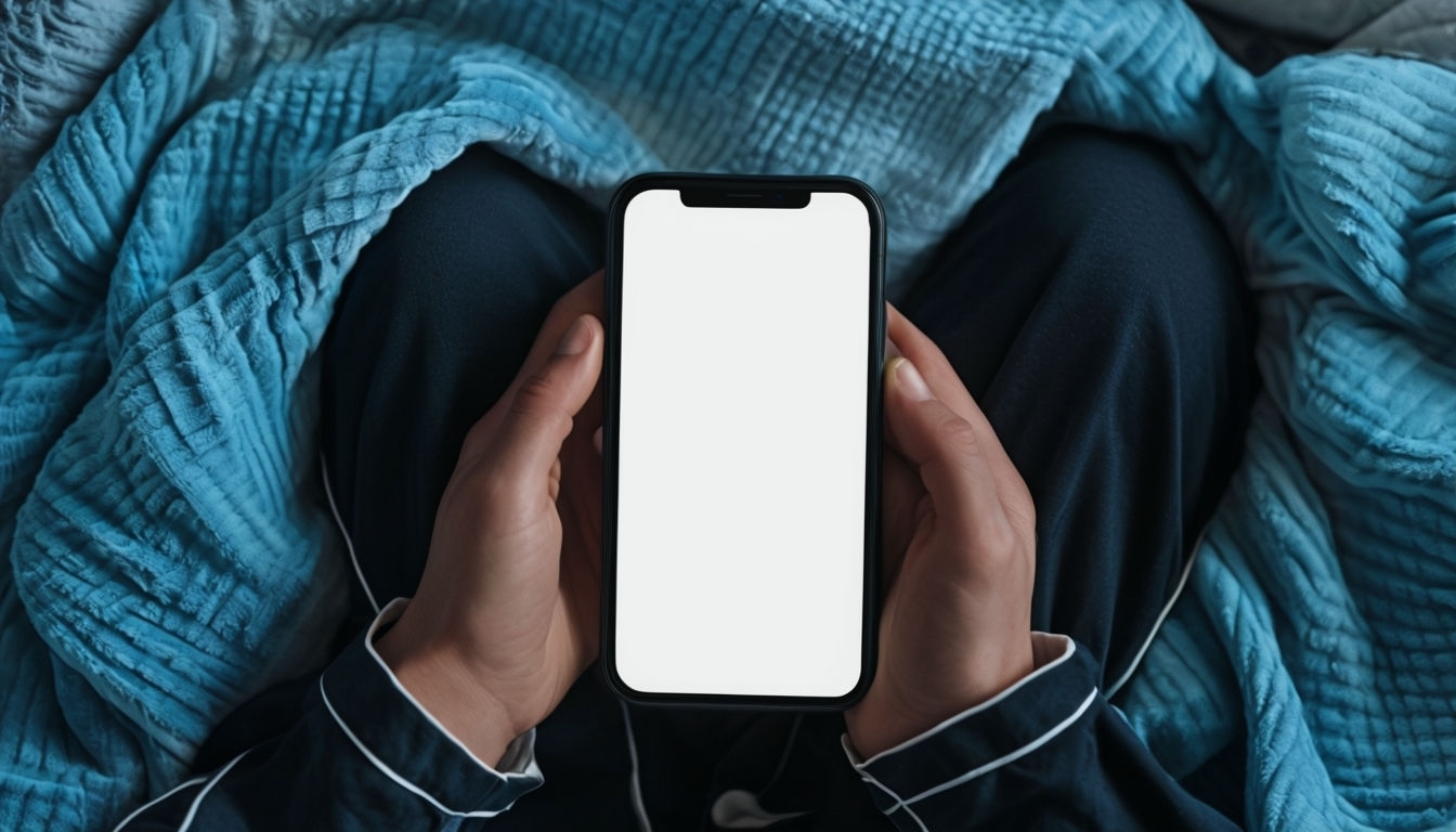 Cozy Smartphone Mockup with Textured Blue Blanket Background Mockup