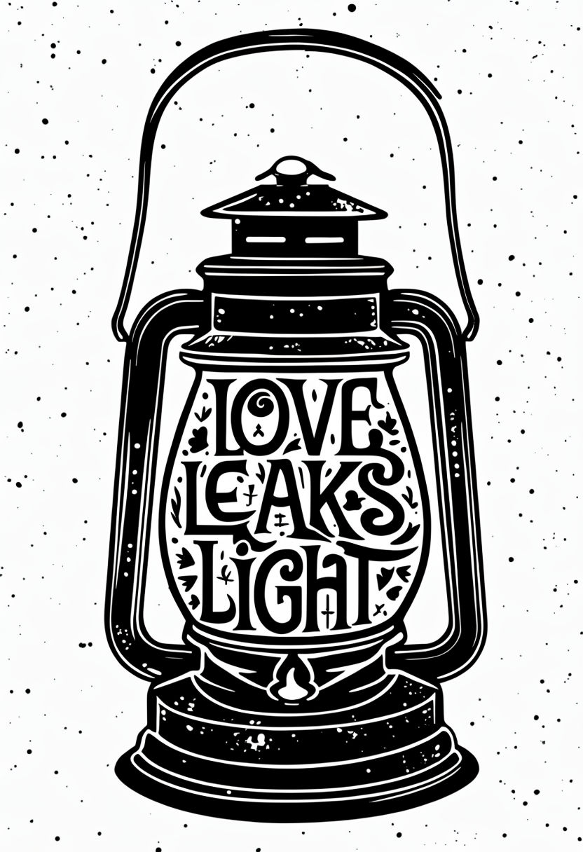 Vintage Kerosene Lantern Love Leaks Light Illustration Art