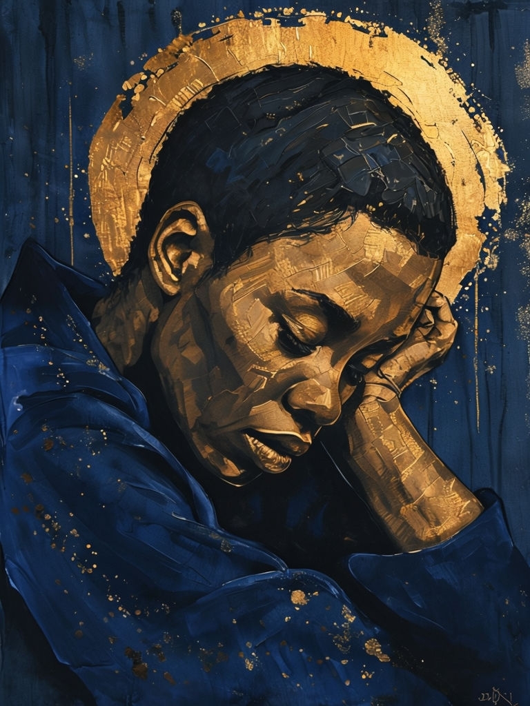 Reflective Portrait of a Person in Golden Hues and Textures Art