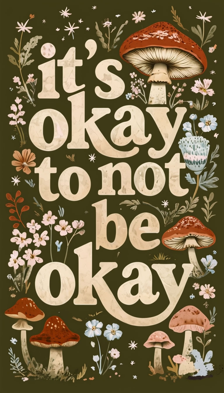 Uplifting Vintage 'It's Okay to Not Be Okay' Illustration Poster