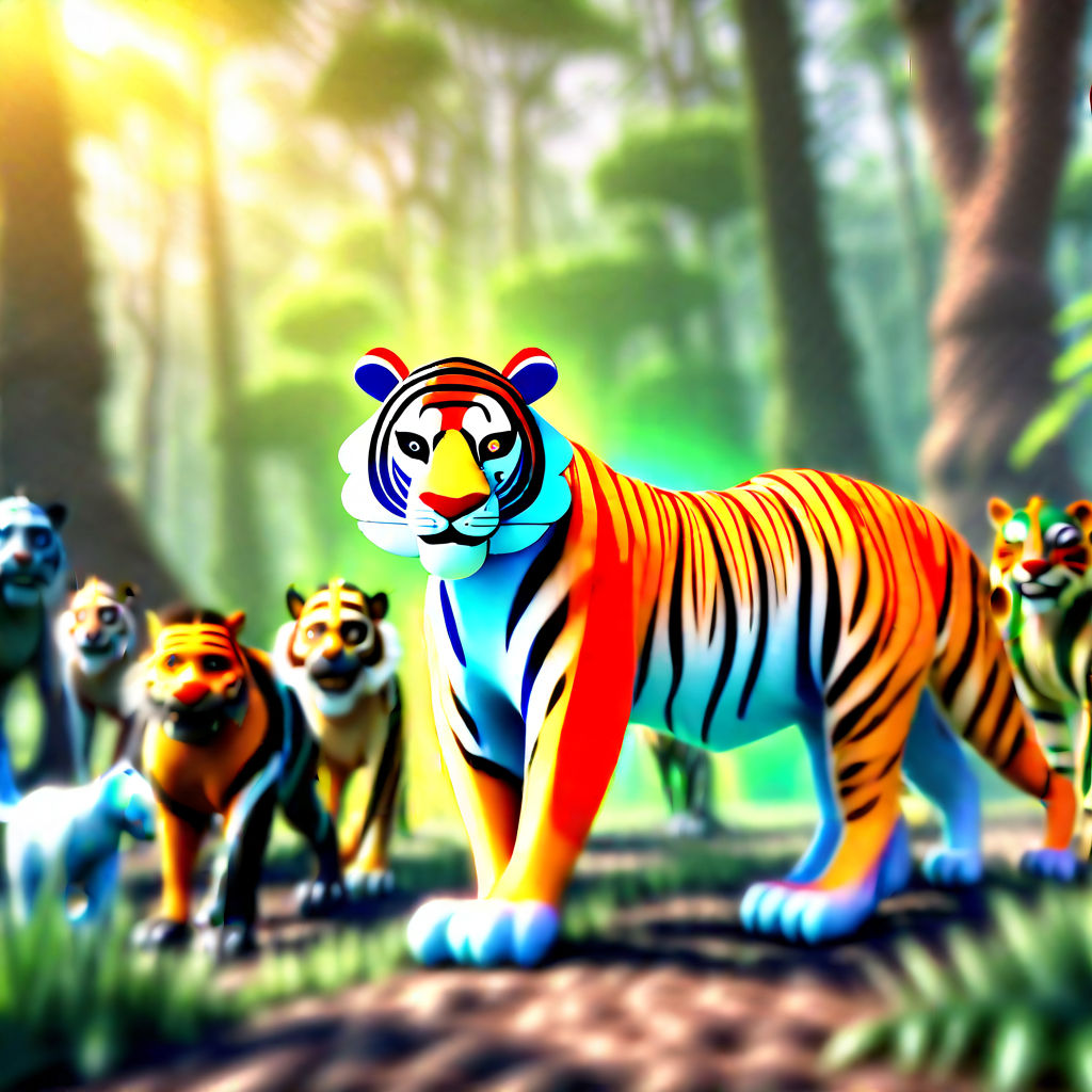 3D image of Raja the Tiger as a Bollywood hero leading a mee... by ...