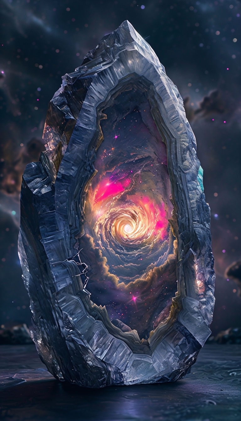 Colossal Ancient Crystal Geode with Cosmic Galaxy Mobile Wallpaper