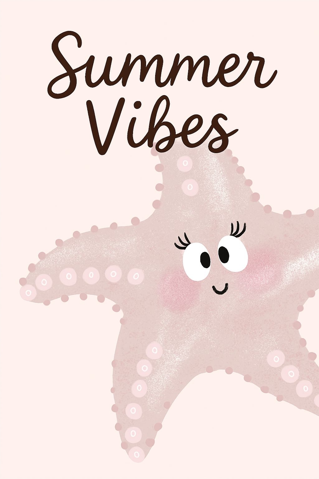 Whimsical Pink Starfish with Summer Vibes Illustration Mobile Wallpaper