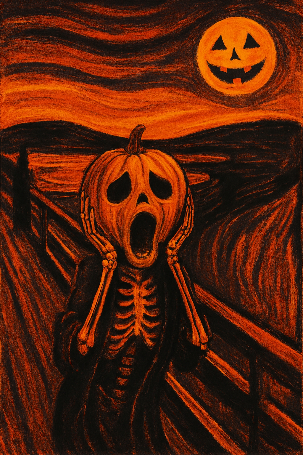 Halloween Inspired Scream Pumpkin Skeleton Art Illustration