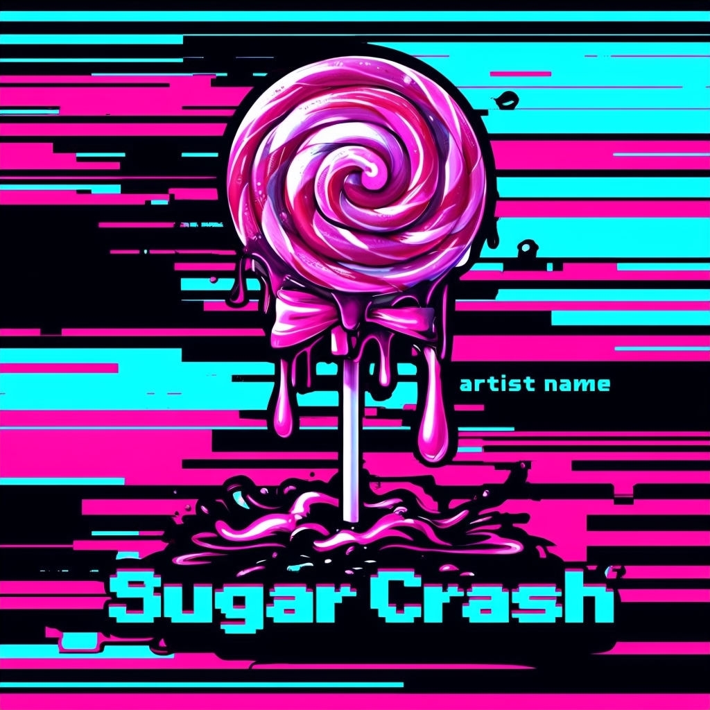 Cyberpop Sugar Crash Lollipop Artwork with Neon Stripes Spotify Album Cover