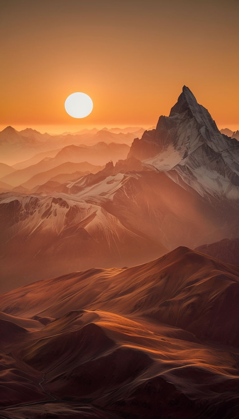 Serene Sunrise Landscape with Mountains and Rolling Hills Mobile Wallpaper