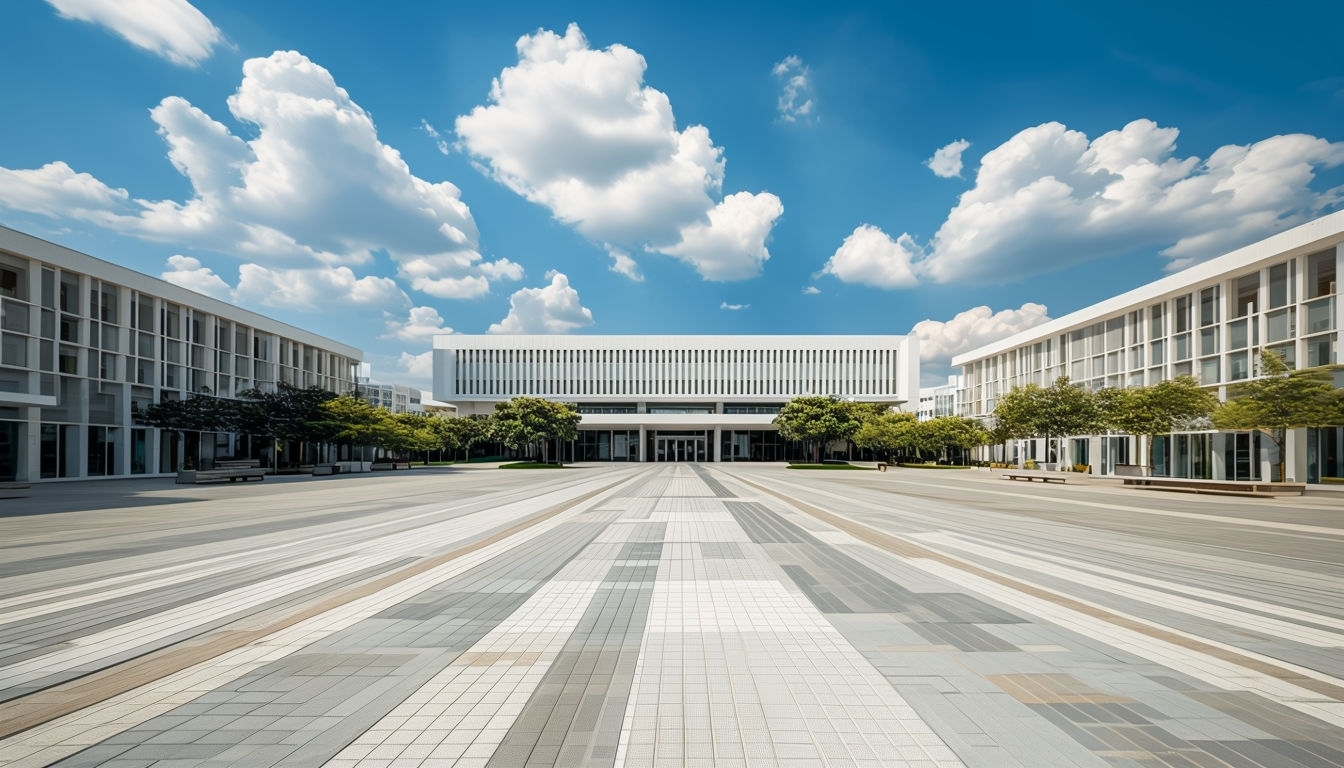 Modern Plaza with Geometric Tile Design Virtual Background