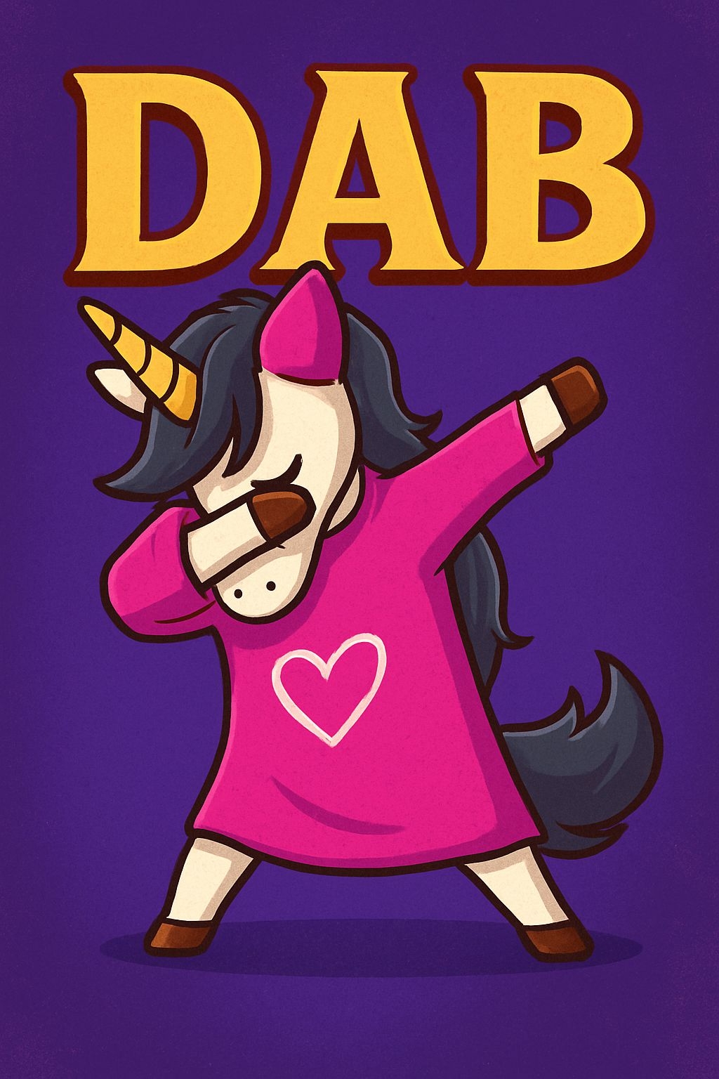 Playful Cartoon Unicorn Dabbing Dance with Bold DAB Text Poster
