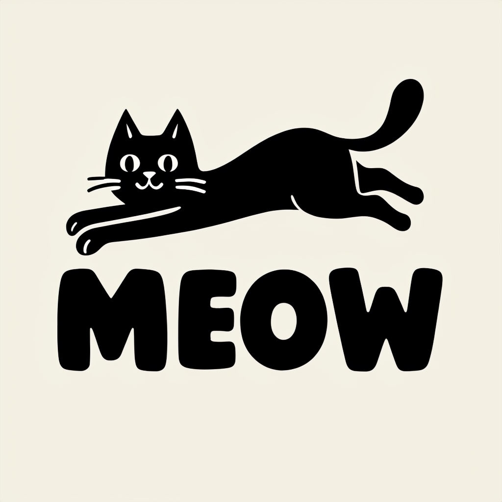 Playful Black Cat Silhouette with Meow Text T-Shirt