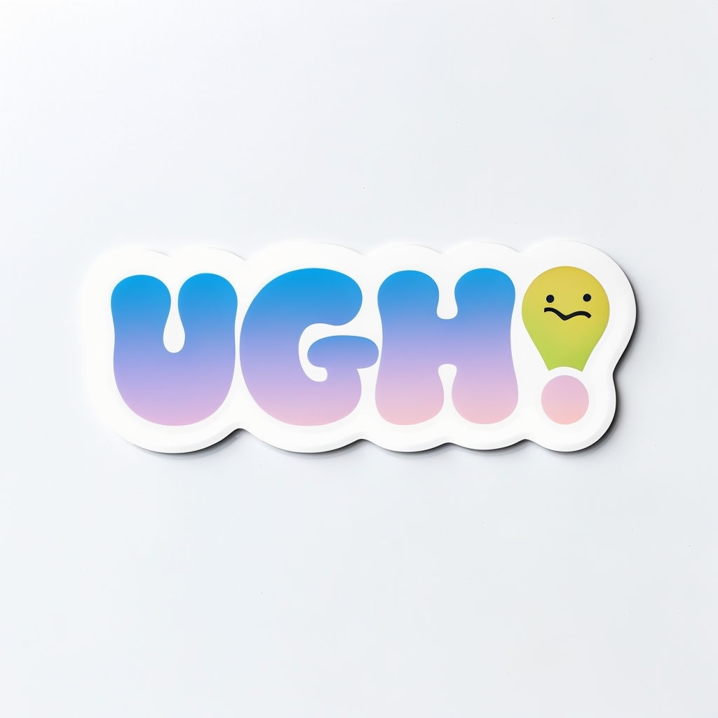 Colorful 'UGH!' Playful Bubble Text Sticker Design