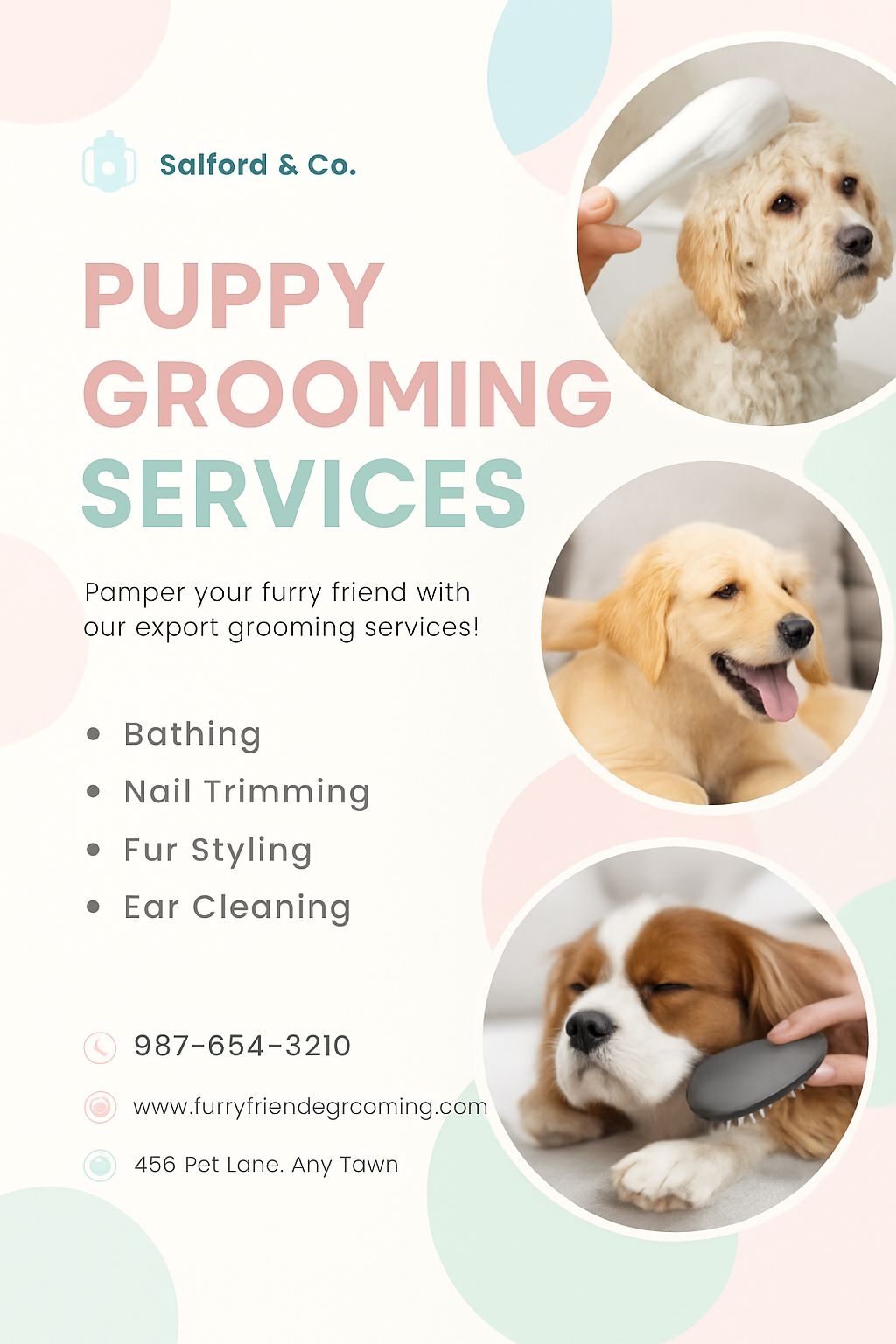 Friendly Pet Grooming Services with Soft Pastels for Your Furry Friend Flyer