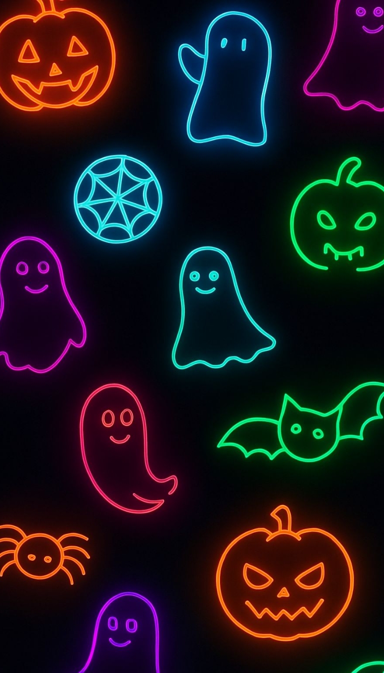 Vibrant Neon Halloween Icons Digital Illustration Phone Case Cover