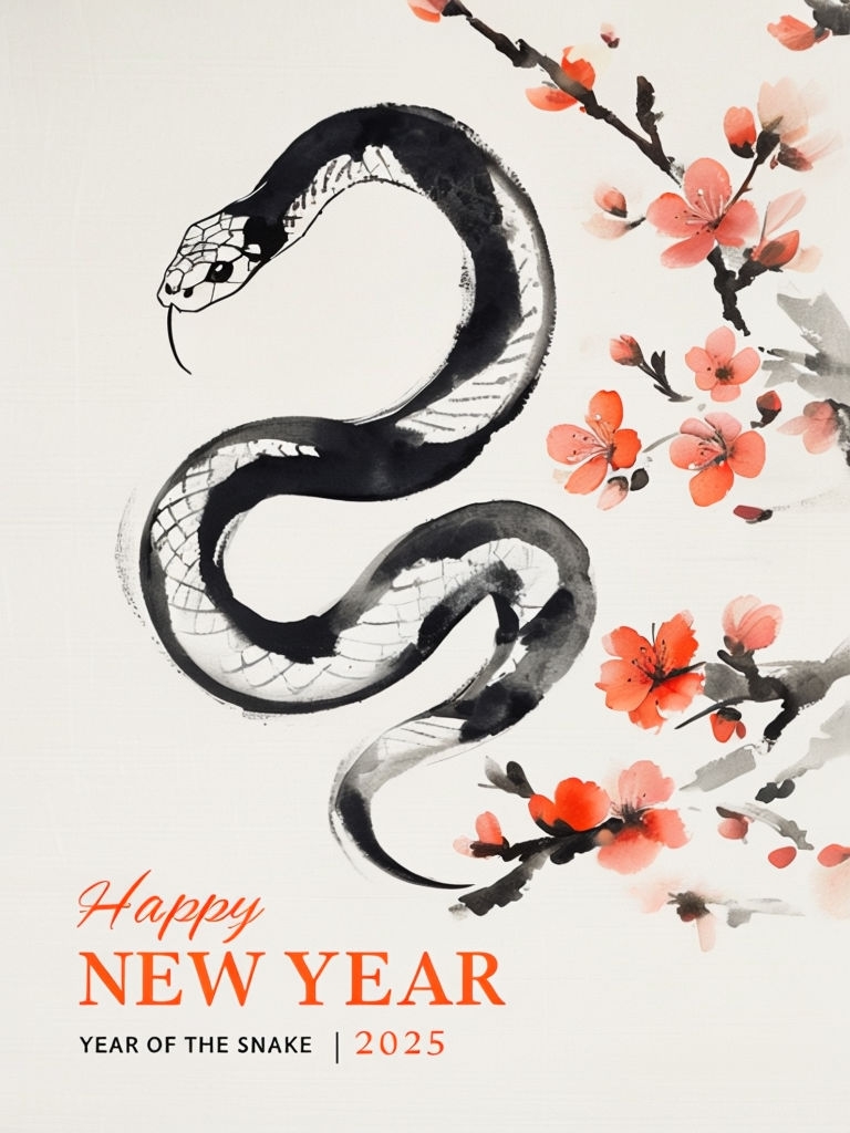 New Year Snake Greeting Card Design