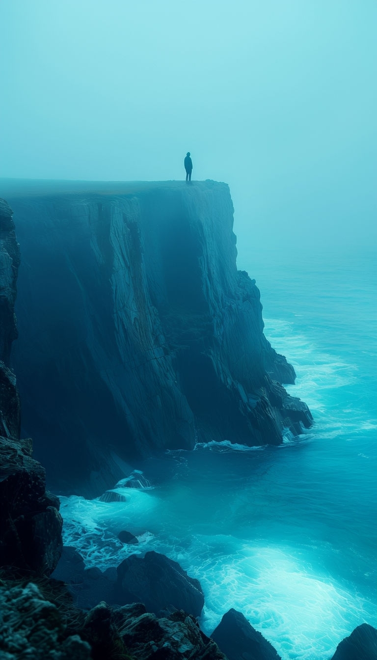 Solitude on a Coastal Cliff with Turquoise Sea Mobile Wallpaper