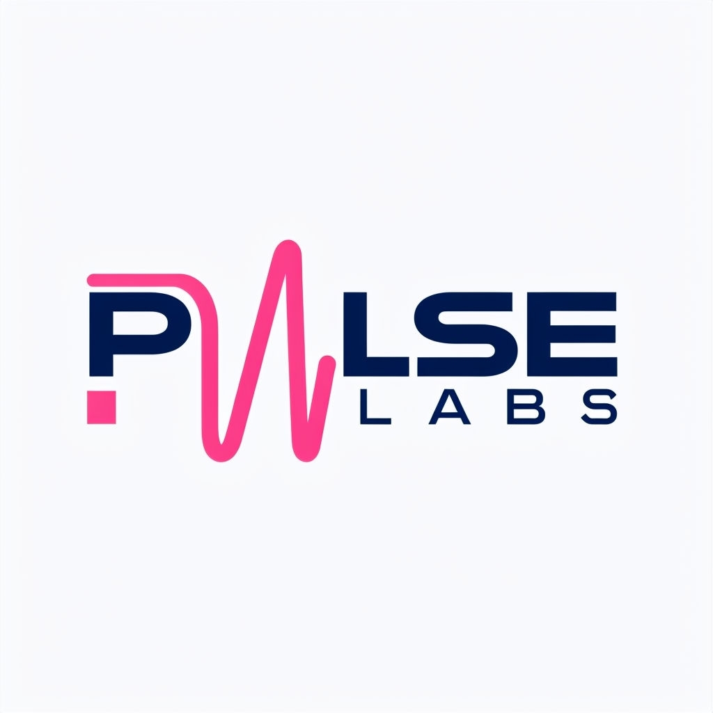 Minimalist Pulse Labs Creative Tech Logo Design in Navy and Pink