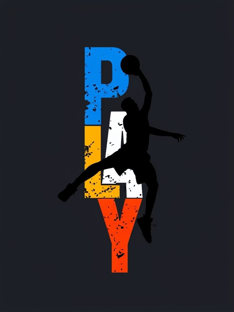 Dynamic Basketball Player Silhouette with Playful Typography T-Shirt