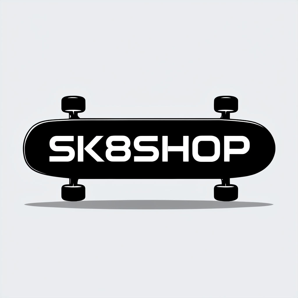 Minimalist Black Skateboard with 'SK8SHOP' Logo