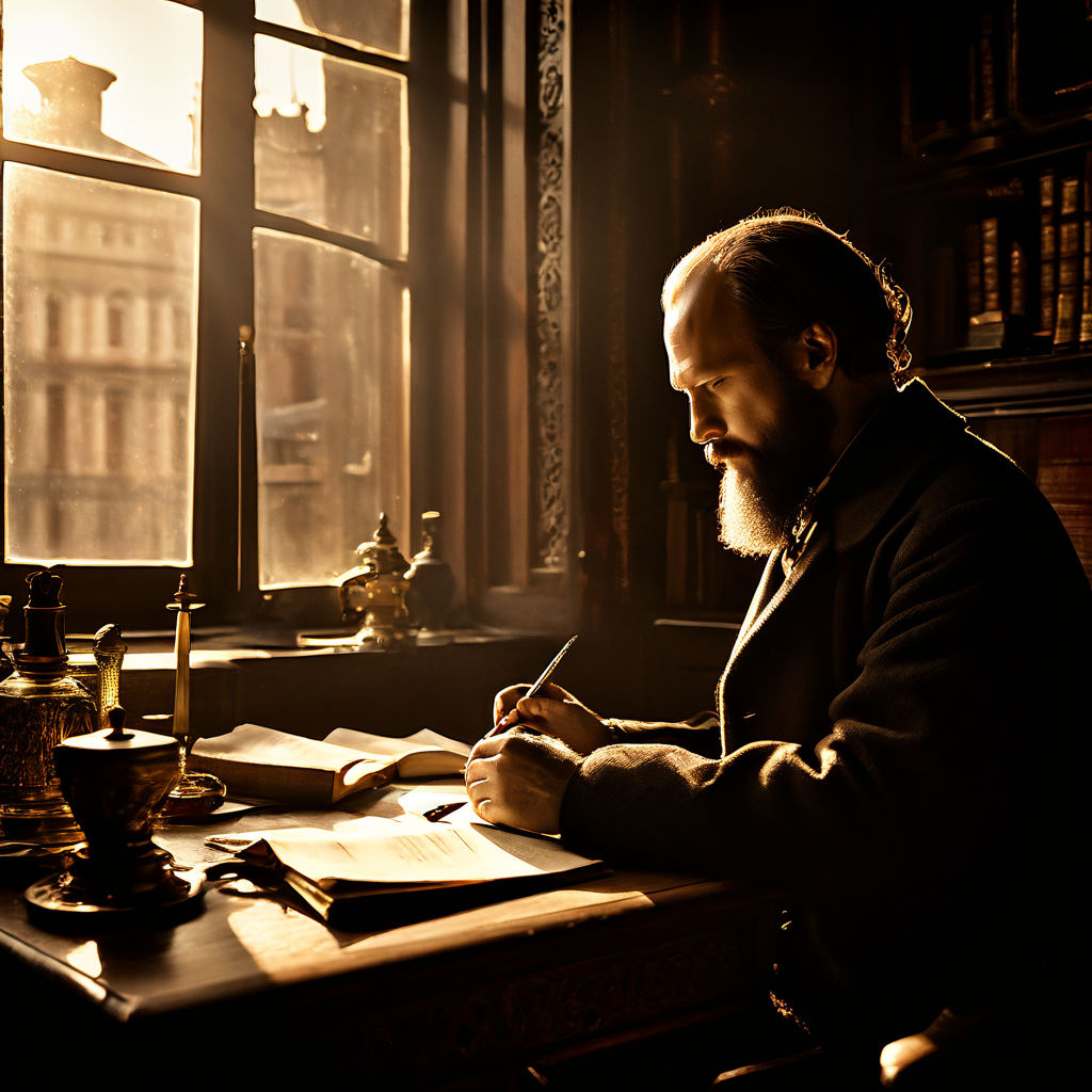 Fyodor Dostoevsky writing a book seated by a window by Виталий Иванов ...