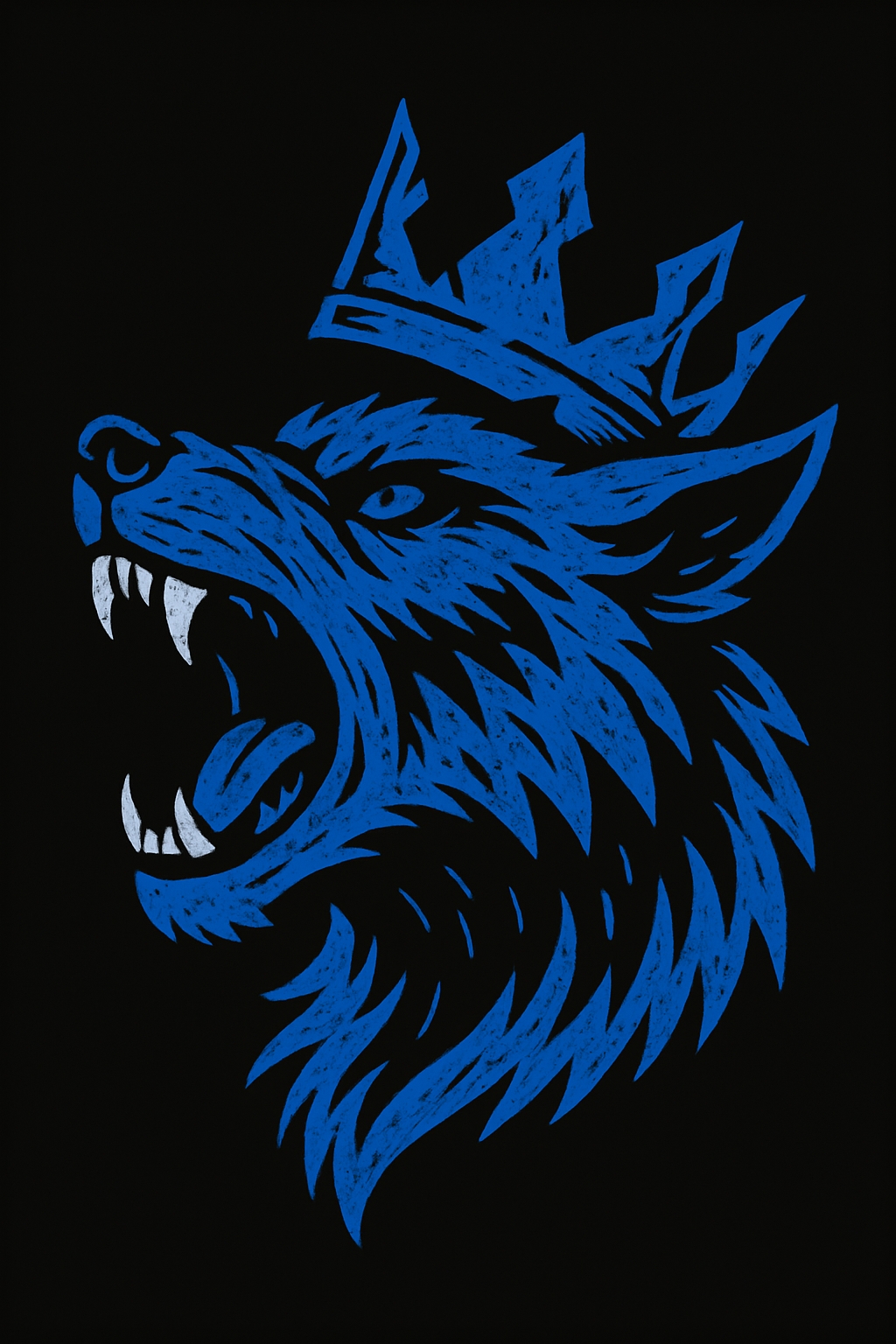 Royal Blue Snarling Wolf with Crown Graphic T-Shirt