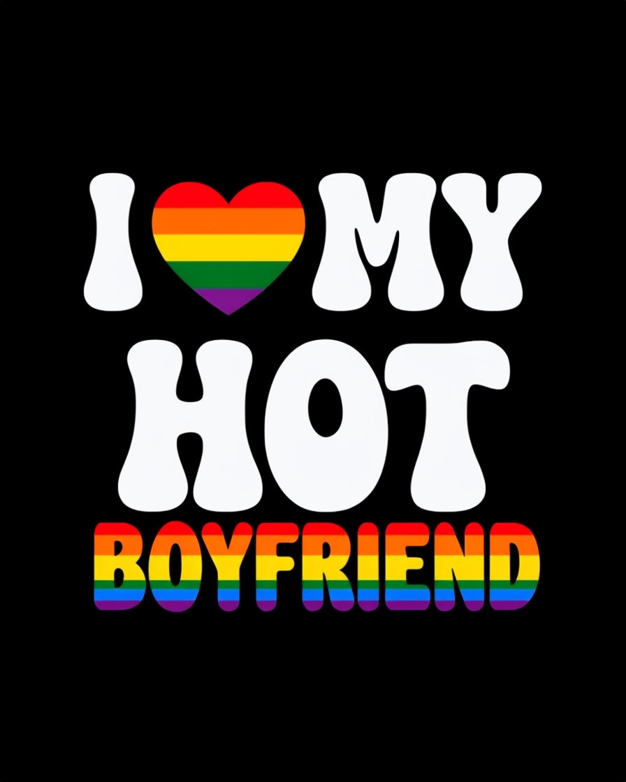 I Love My Hot Boyfriend Pride Colors Graphic T-Shirt