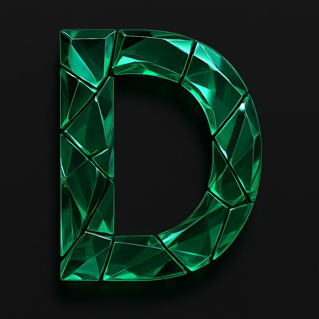 Emerald Green Faceted Letter D Digital Artwork Monogram