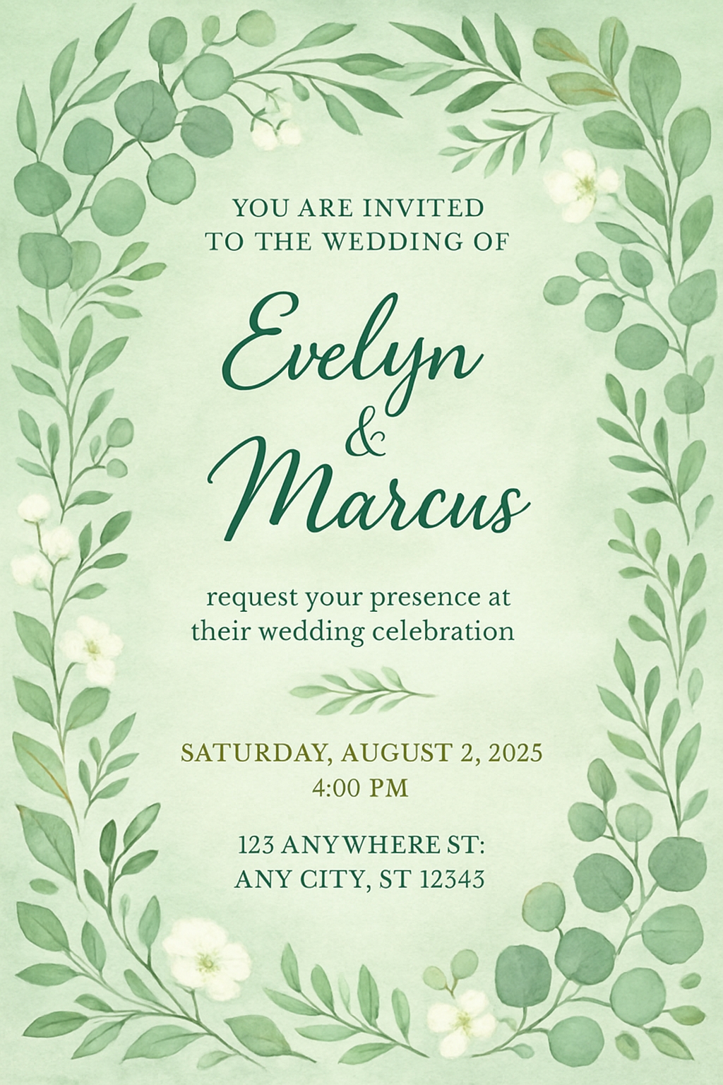 Elegant Watercolor Wedding Invitation Card with Greenery Design