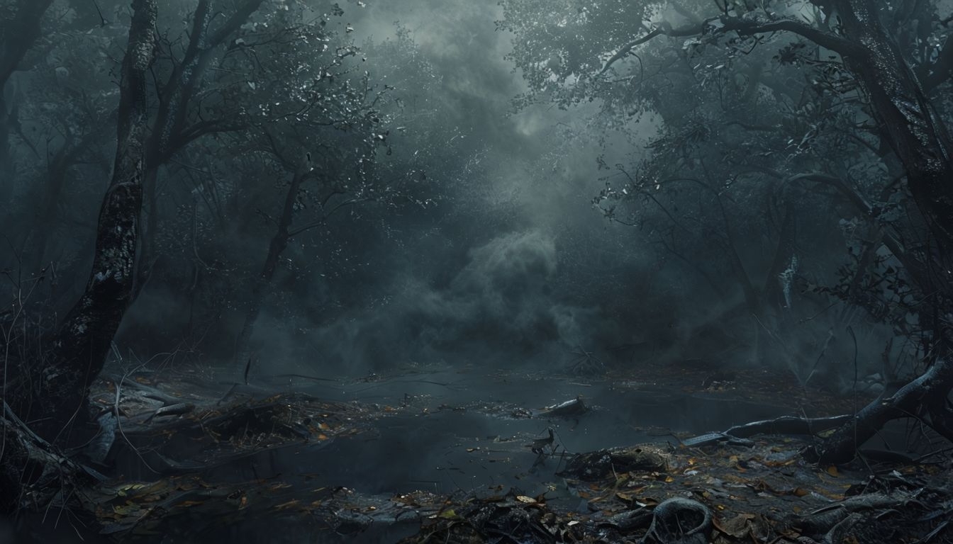 Eerie Dark Forest with Murky Water Virtual Background