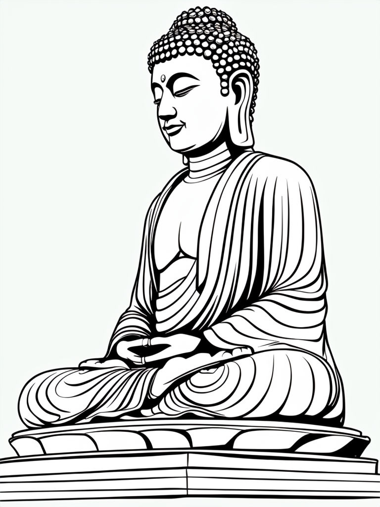 Serene Buddha Statue Coloring Page for Mindful Relaxation Coloring Book Pages