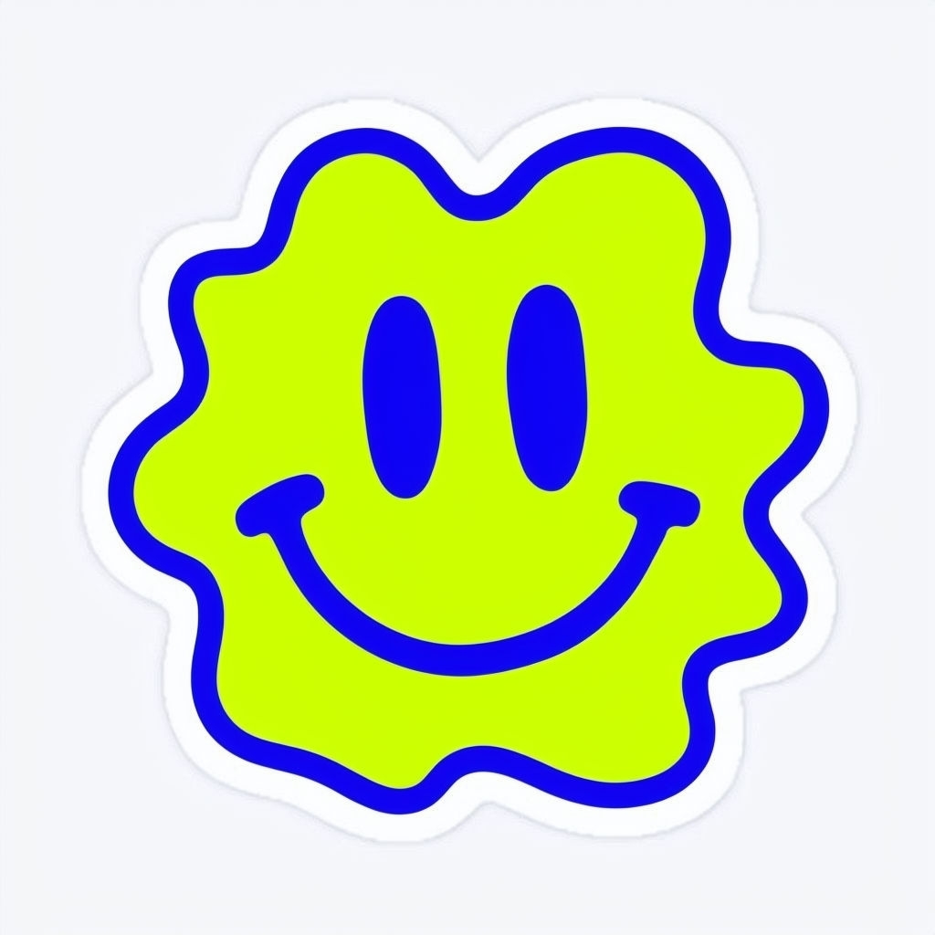 Vibrant Abstract Smiley Face Cartoon Sticker Design