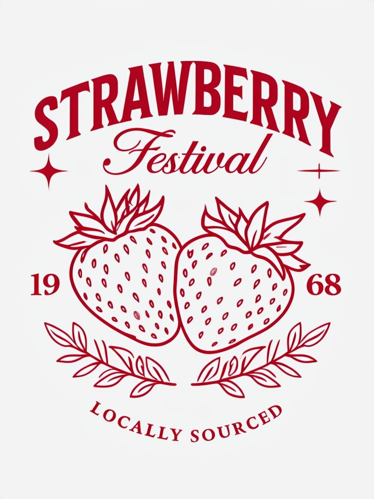 Elegant Strawberry Festival Logo Design T-Shirt