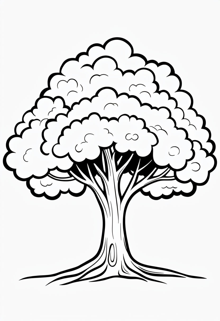 Simple Black and White Tree Line Drawing for Coloring Book Pages