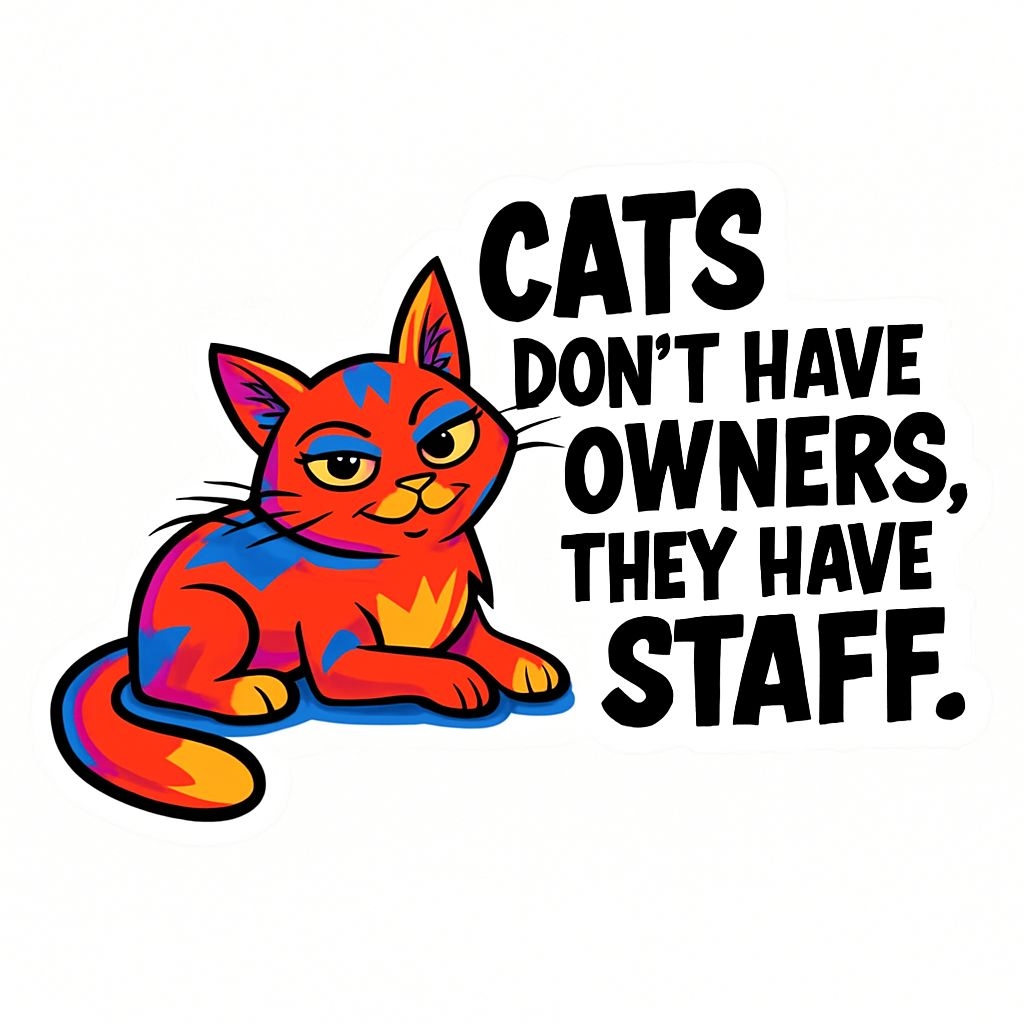 Vibrant Cartoon Cat with Playful Quote Sticker