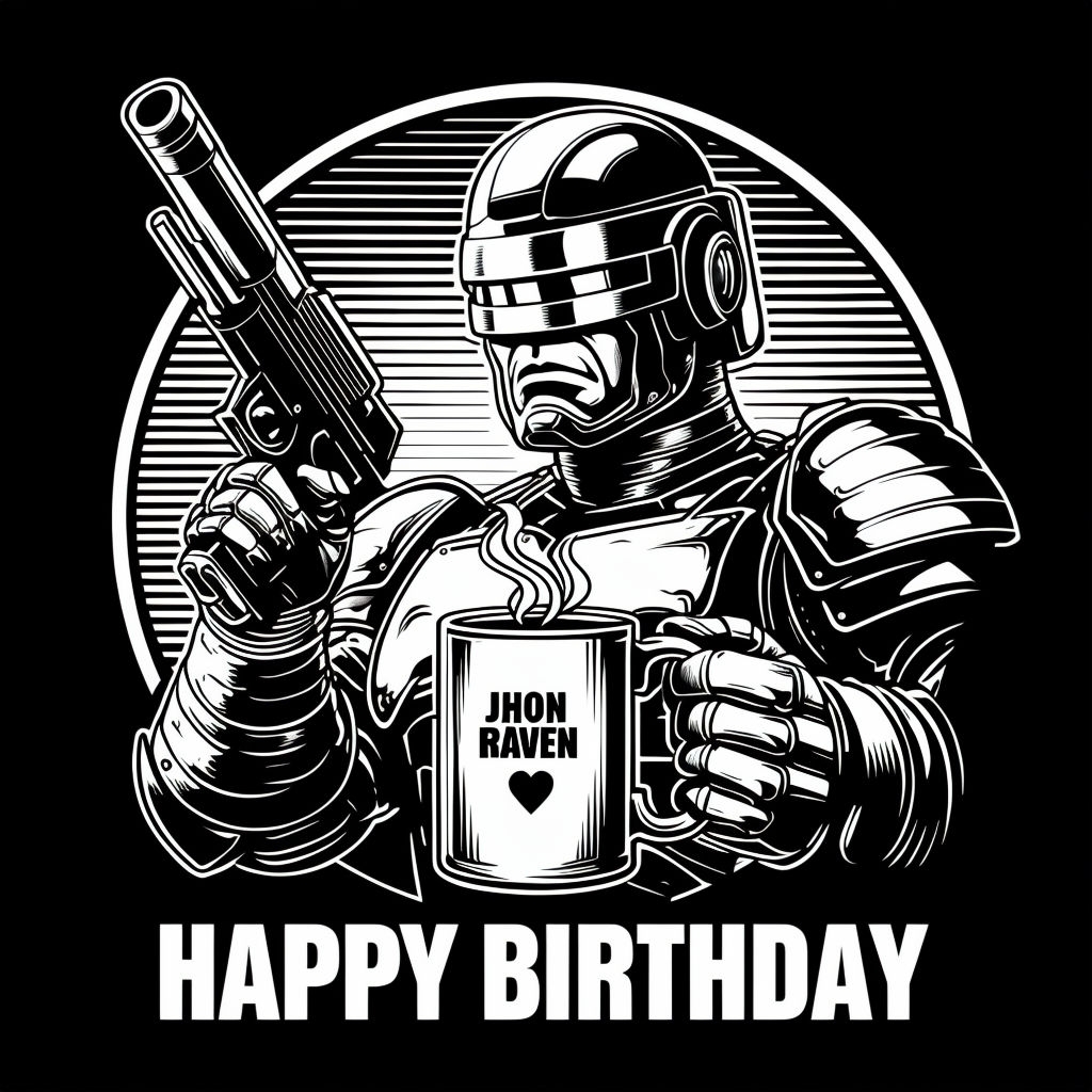 Futuristic Robotic Law Enforcement Officer Birthday T-Shirt