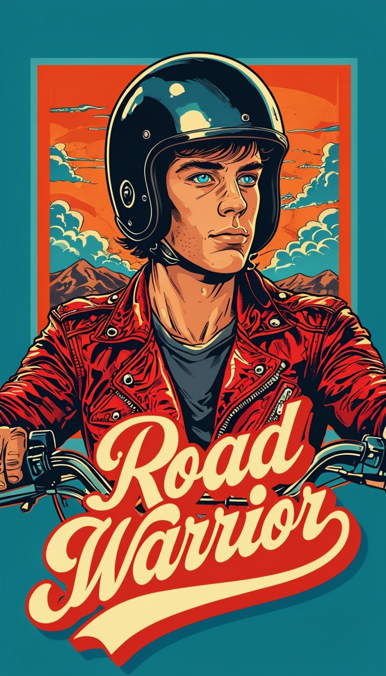 Retro Biker Road Warrior Comic Book Style Art Poster