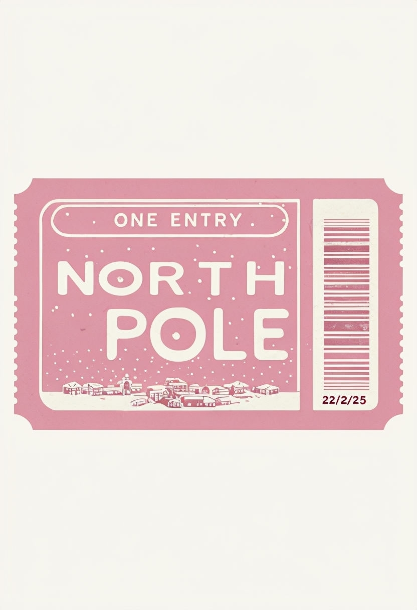 Retro Pink North Pole Ticket Illustration T-Shirt