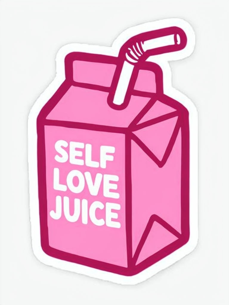 Self Love Juice Box Cartoon Sticker with Bright Colors